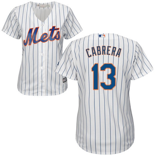 Mets #13 Asdrubal Cabrera White(Blue Strip) Home Women's Stitched MLB Jersey - Click Image to Close